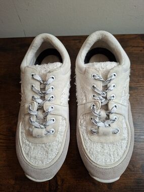 Authentic Chanel Sneakers Beige Suede & Mesh Low Top Trainers Women’s: 38/7.5